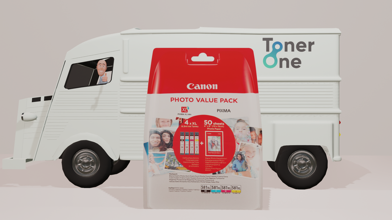 Genuine High Capacity Canon CLI-581 Ink Cartridge + Photo Paper Value Pack